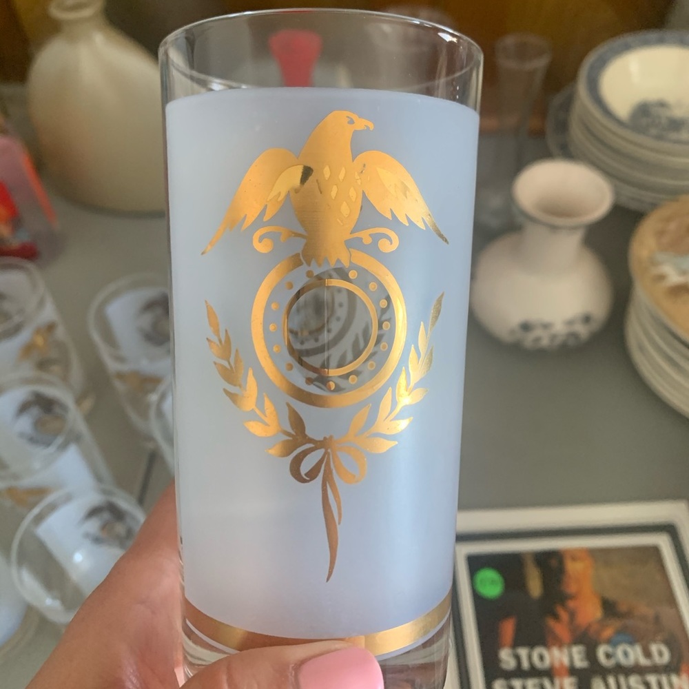 Set of 8 Libby Gold Eagle Drinking Glasses vintage